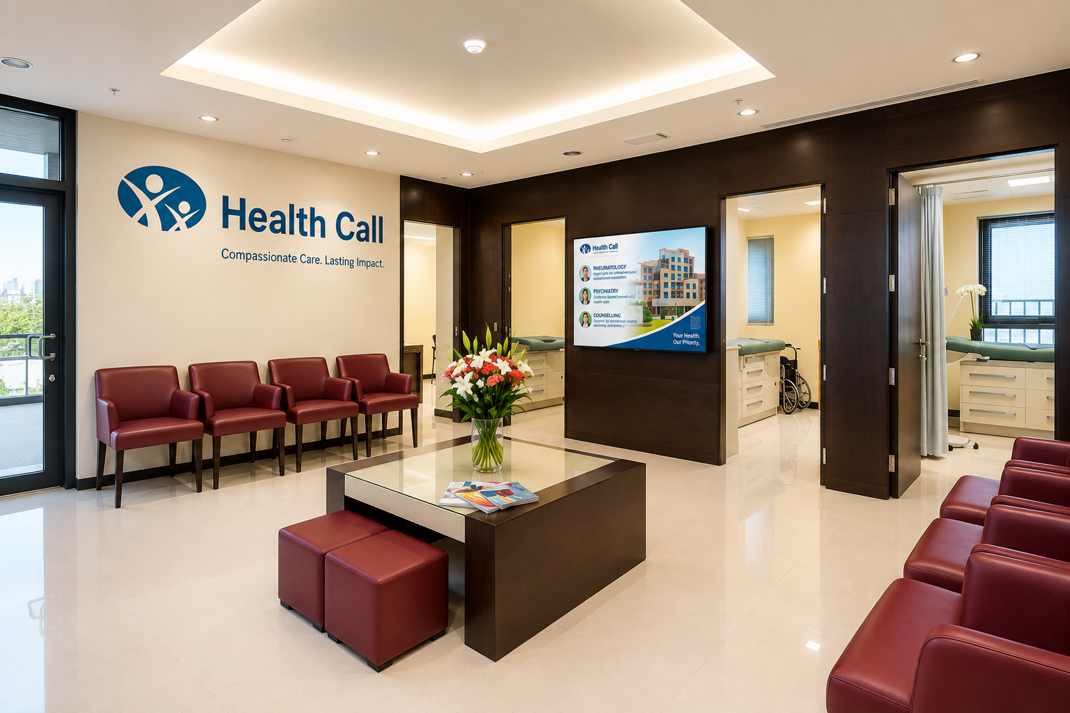 Health Call Clinic reception at Dubai Healthcare City